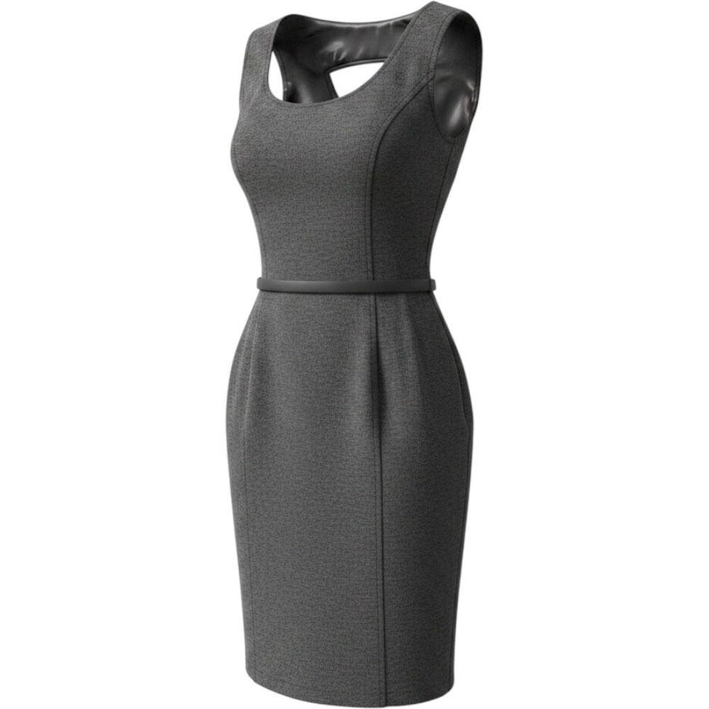 Bebe Sophia Boatneck Cutout Sheath Dress Charcoal Gray Heathered with Belt NWT S